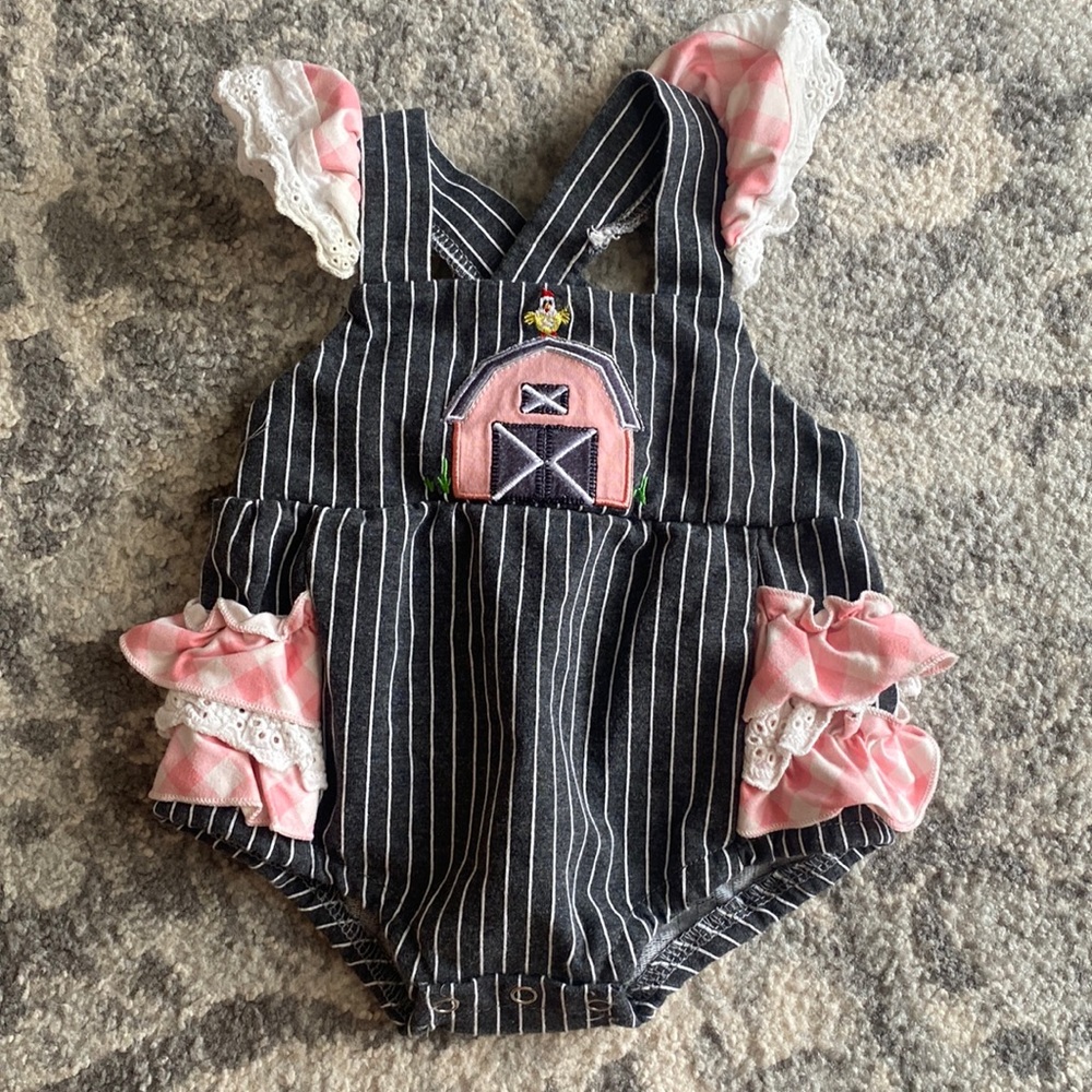 Farm Ruffled Baby Girl Overall Outfit